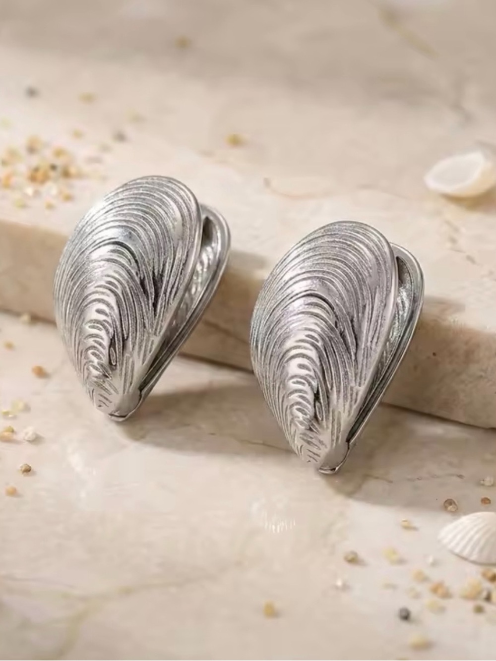 Silver Seashell Statement Earrings | Coastal Beach Ocean Jewelry